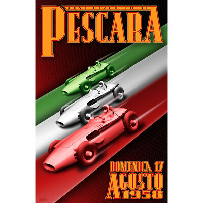 Pescara Circuit Italy Race 1958 Motor Sport Grand Prix Huge Wall Art Poster