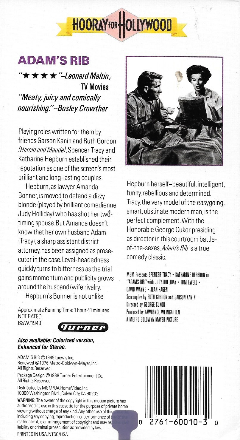 Adam's Rib (VHS) Spencer Tracy, Katharine Hepburn, Judy Holliday ...