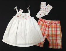 Vtg Gymboree CHERRY BABY smocked cherries swing top orange plaid shorts lot 5T 4