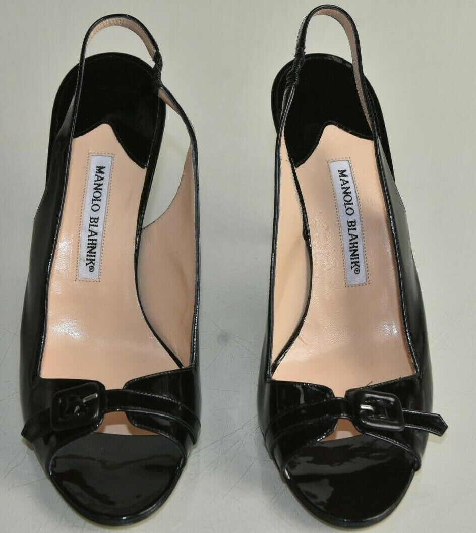 NEW Manolo Blahnik Patent Leather Peep Toe Slingback Heels NEW Manolo Blahnik Patent Leather Peep Toe Slingback Heels