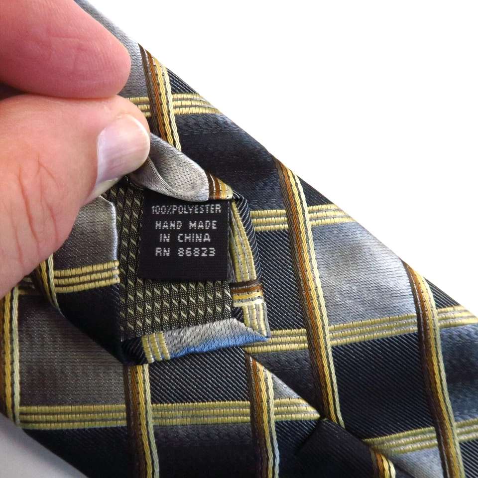 Corbata moderna Bergamo New York negra marrón a cuadros 60"x3,5" larga oficina de negocios Foto 4 de 4