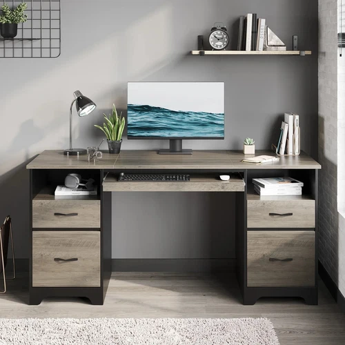 Bestier Computer Desk w/ 4 Drawers 59” Executive Office Desk with File Drawer