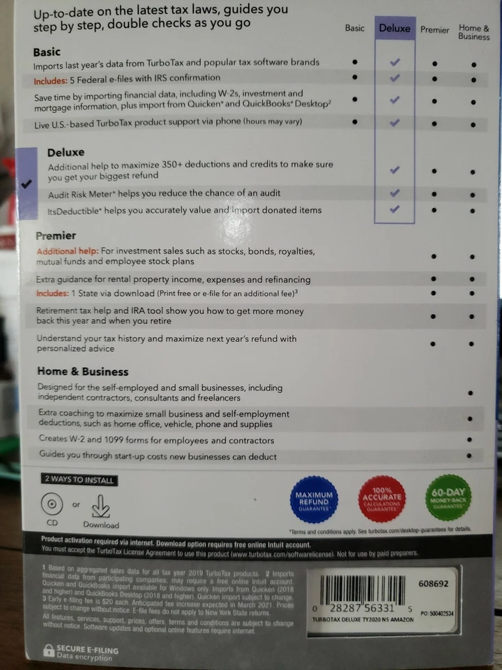 Intuit | TurboTax Deluxe 2020 | Federal Return Efile for Windows, Mac | Sealed - Image 2 of 4