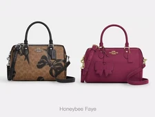 NWT Coach Rowan Satchel Bag  In Signature Canvas With Bow Charm CY653/CY650