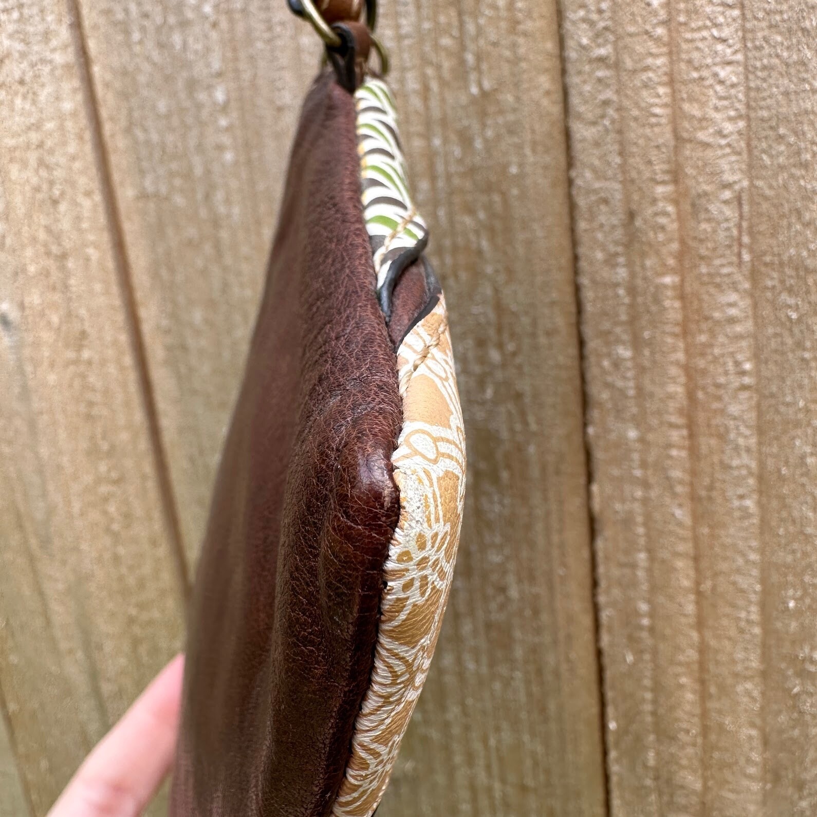 Fossil patchwork leather wristlet EUC floral - image 4