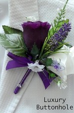 Luxury Corsage in Cadburys Purple andIvory or  White buttonhole