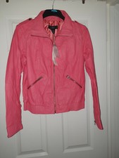 Ladies Ellos Coral Coloured Soft Leather Bomber Style Jacket Size M New