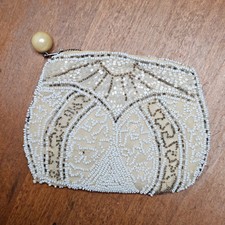 Vintage White Cream Beaded Coin Purse