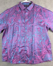 Barry.Wang Dress Shirt Mens 2XL Paisley Flower Woven Silk Regular Fit