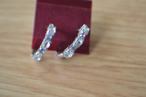 1.15ct Malagasy Moonstone / Tanzanite Earrings Rhodium Plated over Fine Silver - Picture 9 of 10