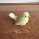 Vintage Fenton Custard Satin Glass Bird Hand Painted and Signed, Orange Floral