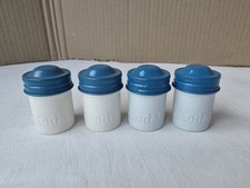 Lot 4 KODAK Enameled Metal 35mm Film Canisters White Body Blue Cap Clean EUC