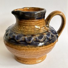 Vintage West German Pottery Jasba Keramik Jug Vase Amber Blue Relief 10cm 1960s