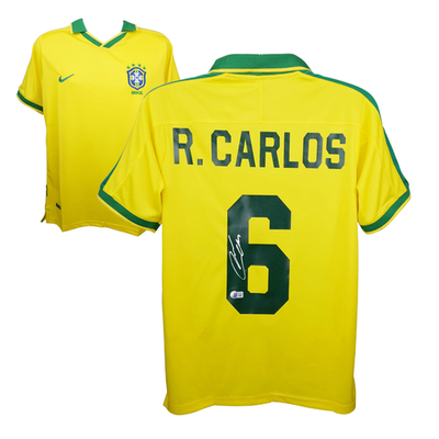 Roberto Carlos Signed Brazil Home Soccer Jersey #6 with Beckett