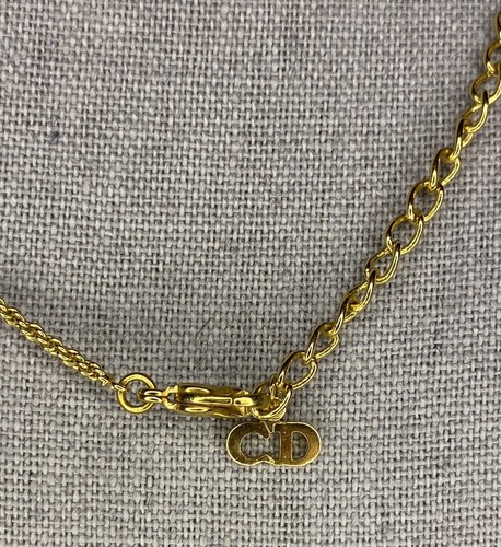 Christian Dior goldfarben Metall und Strass Kreis Anhänger Halskette (16 Zoll) - Bild 6 von 8