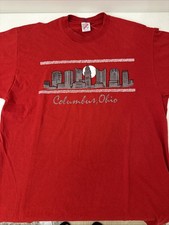 Vintage Columbus Ohio T Shirt Red Jerzees USA Made XL Cartoon City Tee