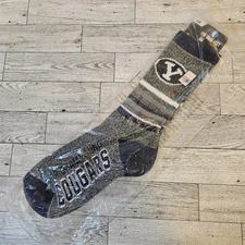 For Bare Feet BYU Cougars 4-Stripe Deuce Crew Socks Large New in Package