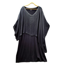 Sara Dress Womens A-line Midi Plus Size 24 Black Sequins Layered Cold Shoulder