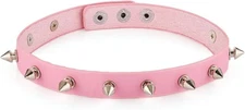 Fashionable Pink Punk Choker Necklace - Studded Leather with Adjustable Chain