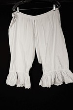 Antique French Victorian White Cotton Hand Embroidered Bloomers 36" W Exc Cond