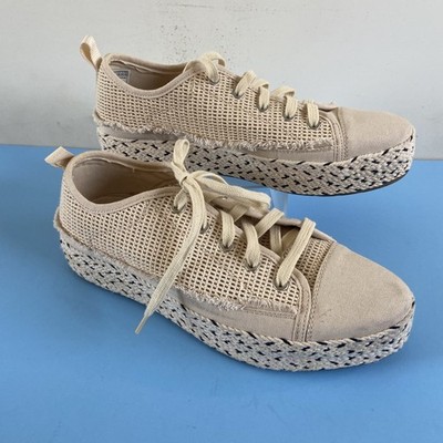 Bobs Skechers Womens Sz 9 Sesame Off White Espadrille Platform Sneakers Shoes