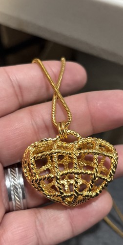 Vintage Signed Anne Klein II Heart Basket Pemdant Necklace 34” - Picture 5 of 7