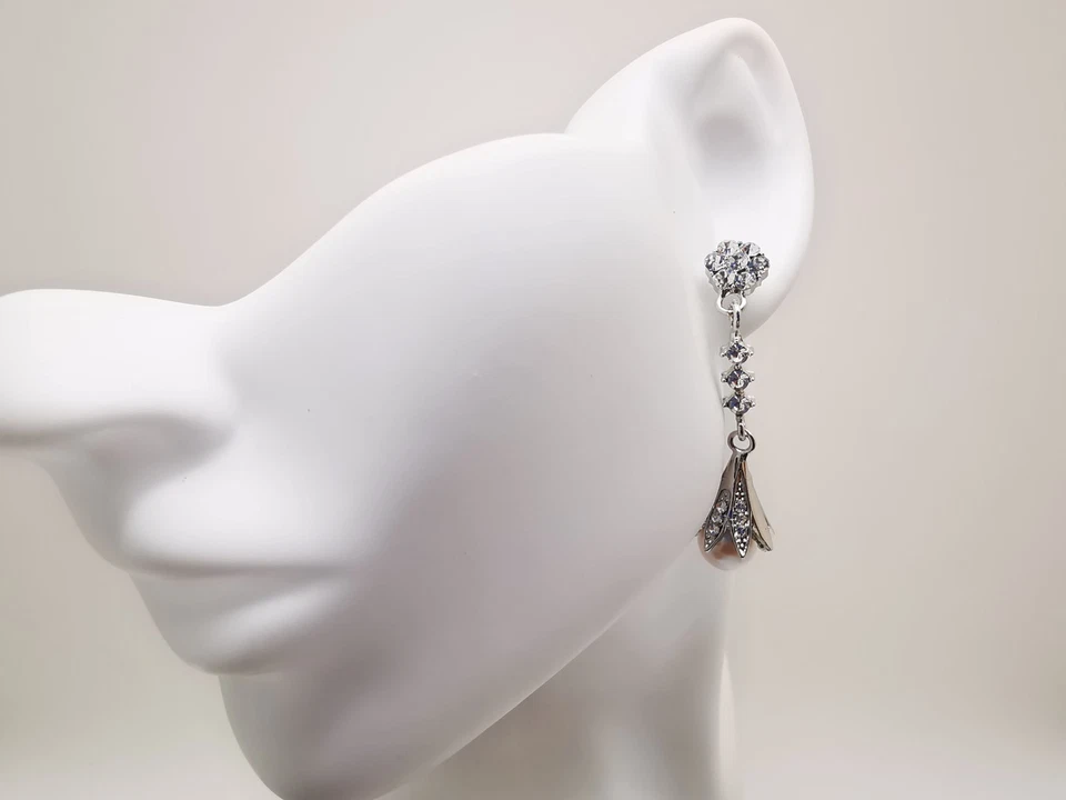 Genuinos Enormes Pendientes Colgantes de Perlas Blancas Marinas de 12 mm Cristal Relleno de Oro Blanco de 9 quilates Foto 2 de 4