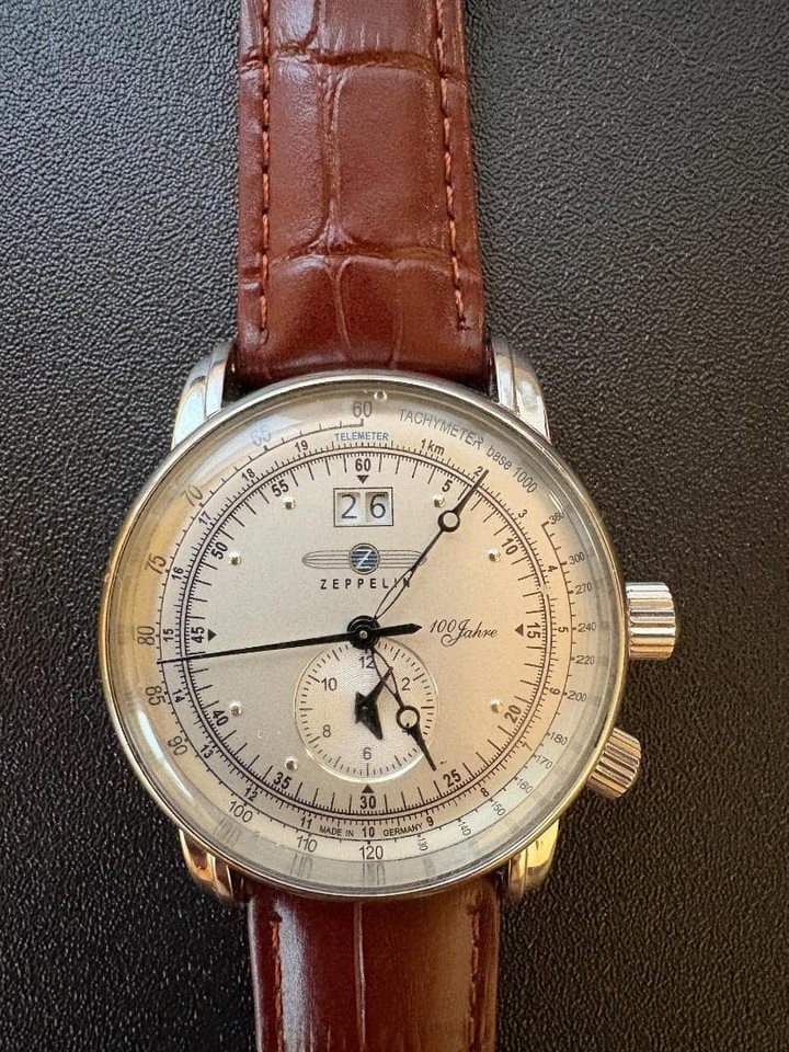 Zeppelin Dual Time Big Date Quartz Silver Dial Leather Band w/ Extra ...