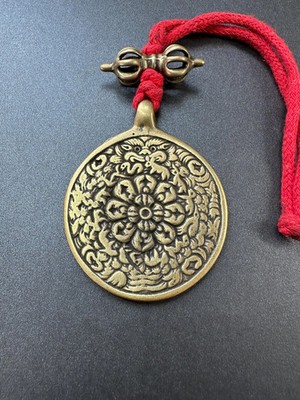 Minimal Tibetan Vajra Pendant   Brass Lotus Mandala Amulet   Buddhist Protectio