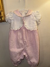 Vintage Y2K Pink Gingham Jumper 6-9 Months b.t Kids Floral Lace Collar 