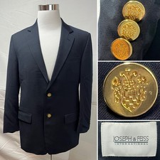 Joseph  Feiss Men  s 40R Navy Wool Gold Button Blazer Jacket Sport Coat