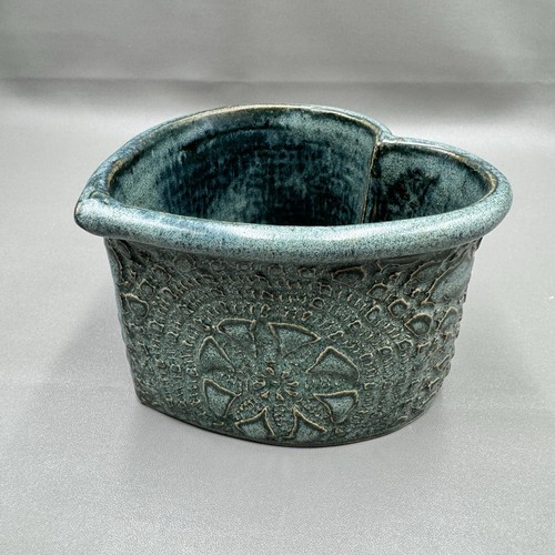 Studio Art Pottery Heart Baking Dish Planter Bowl Embossed Signed Barbara Vtg