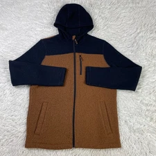 SmartWool Sweater Mens Medium Brown Blue Hudson Trail Fleece Hoodie Full Zip M
