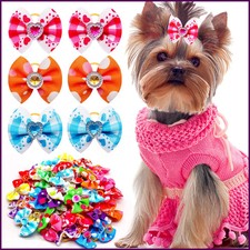 20pcs Summer Dog Hair Bows Dog Bows with Diamond Colorful Grooming Rubber