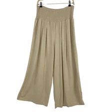 Anrabess Wide Leg Linen Blend Pants Women XL Beige High Waist Comfort Waistband