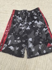 Adidas Shorts Boys Blk/Gry Camo W/Red Stripe Football Soccer SZ 14/16 NWOT B14