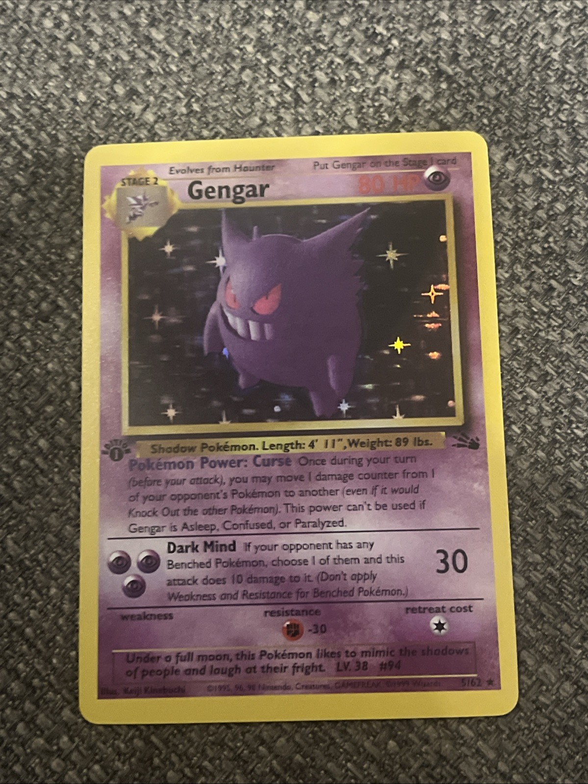 Custom Pokemon Card 1st Edition Fossil Gengar 5/62 Near Mint!