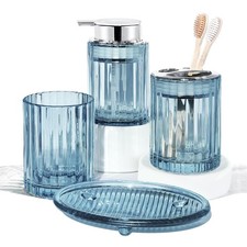 CERBIOR Bathroom Accessories Set, 4 Pcs Glass Sets Silver Blue
