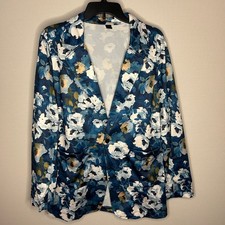 Blue White Floral Blazer Jacket Oversized Women S Business Statement Watercolor