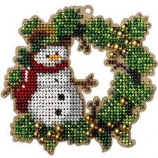 DIY Bead embroidery kit on wood Christmas Snowman Wreath Craft gift