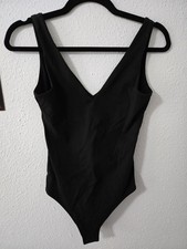Black Women's V-neck Bodysuit Snap Closure Sleeveless Sz Small
