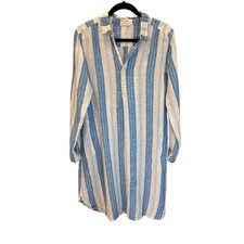 CP Shades Blue White Striped Linen Tunic Dress Womens Small Made in USA Henley