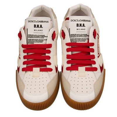 DOLCE & GABBANA Men Logo Low Top Sneaker Shoes NEW MIAMI Red Cream