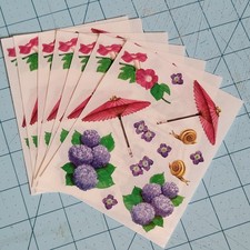 Creative Memories Vintage 4x5 Block Sticker Sheet Lot 7 Flowers Parasol Snails