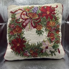 Almohada de punta de aguja de Navidad corona vintage roja 9 X 9"" respaldo de terciopelo