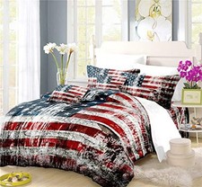 Stars and Stripes Duvet Cover Set Vintage Bedding Red Twin-172x218cm-4PCS F