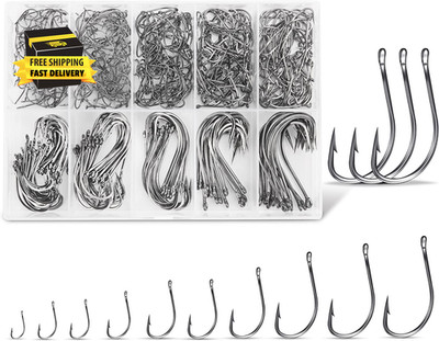 Carbon Steel Fishing Hooks 500Pcs/90Pcs, Circle Hooks Assortment for Saltwater F