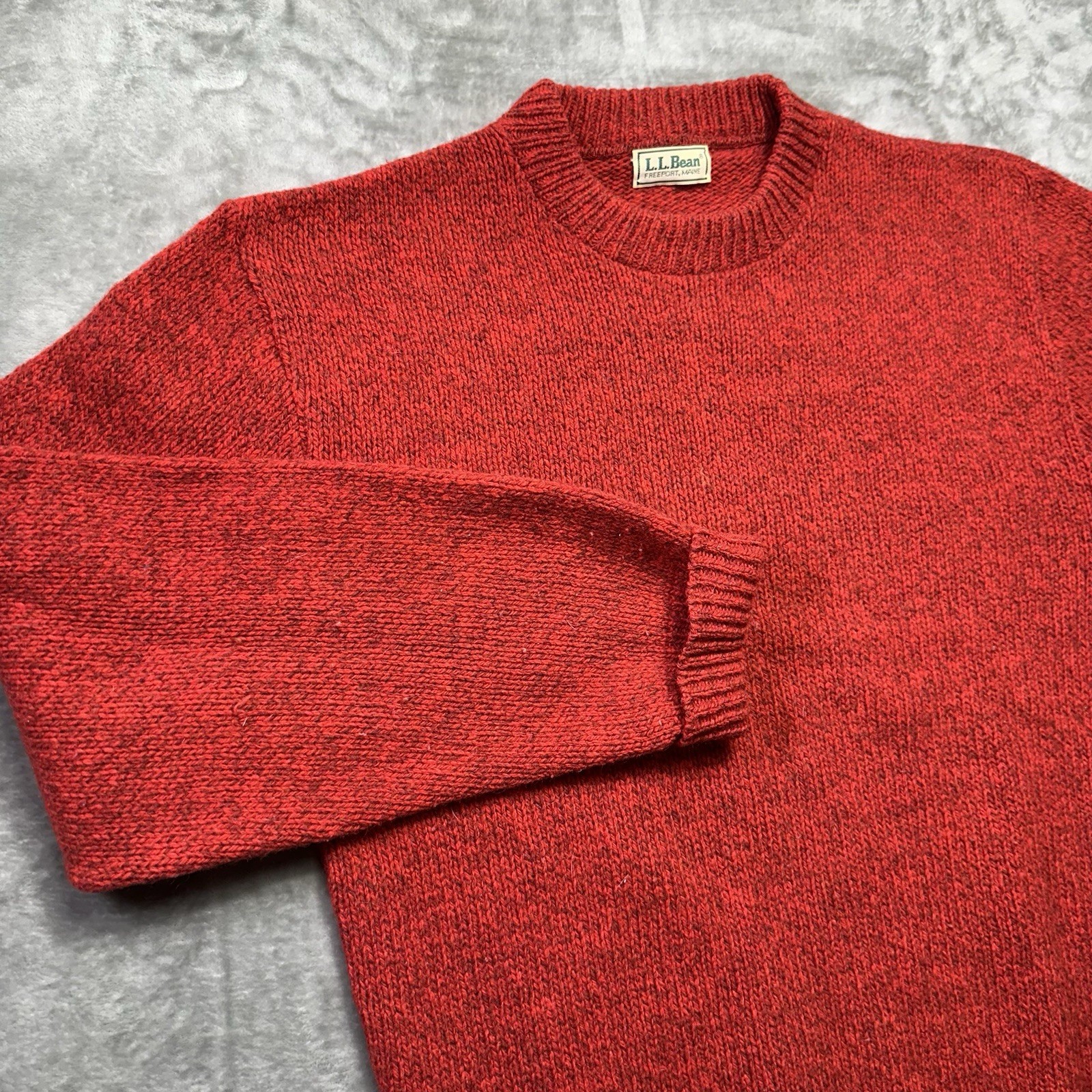 Vintage LL Bean Sweater Mens XL Long Red Wool Nylon Crewneck Made USA 90s