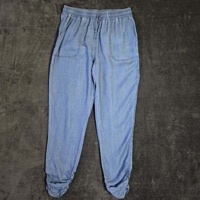 Thread & Supply Chambray Joggers Tencel Ruched Ankle Pull On Pants