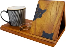 Wooden Book Stand, Triangle Book Holder, Small Bookshelf, Black Cat Book Rest wi